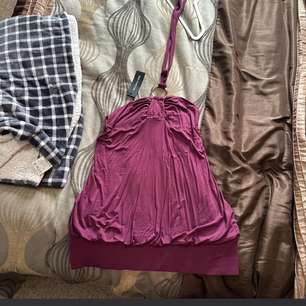 Dolls Kill Berry Halter Dress with Ring Detail